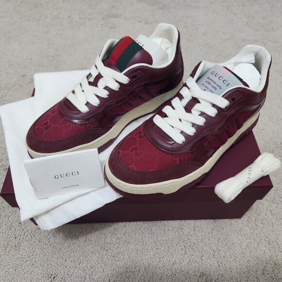 Women's Gucci Re-Web sneaker in Rosso Ancora red GG canvas size 38 - Picture 2 of 13